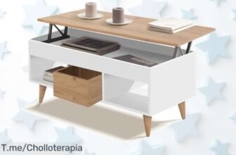 Mesa centro elevable blanco y madera con cajón almacenamiento diseño moderno súper práctica a un precio loco nunca visto aprovecha este super chollo oferta limitada actúa ya