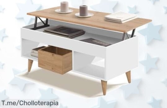 Mesa centro elevable blanco y madera con cajón almacenamiento diseño moderno súper práctica a un precio loco nunca visto aprovecha este super chollo oferta limitada actúa ya