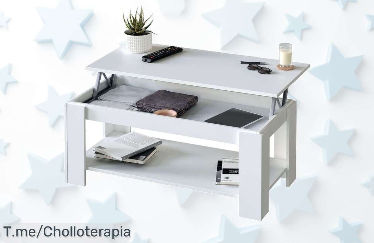 Mesa de centro Ambit elevable blanco artik con diseño práctico que sube hasta 54 cm precio loco y descuento brutal nunca visto aprovecha este ofertón antes de que desaparezca