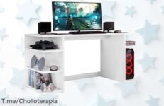 Mesa de ordenador Tow 5H blanca con estantes y soporte torre a precio loco oferta nunca vista para organizar y darle estilo tu espacio corre que es un super chollo limitado