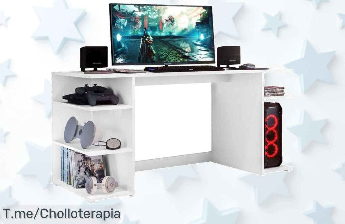 Mesa de ordenador Tow 5H blanca con estantes y soporte torre a precio loco oferta nunca vista para organizar y darle estilo tu espacio corre que es un super chollo limitado