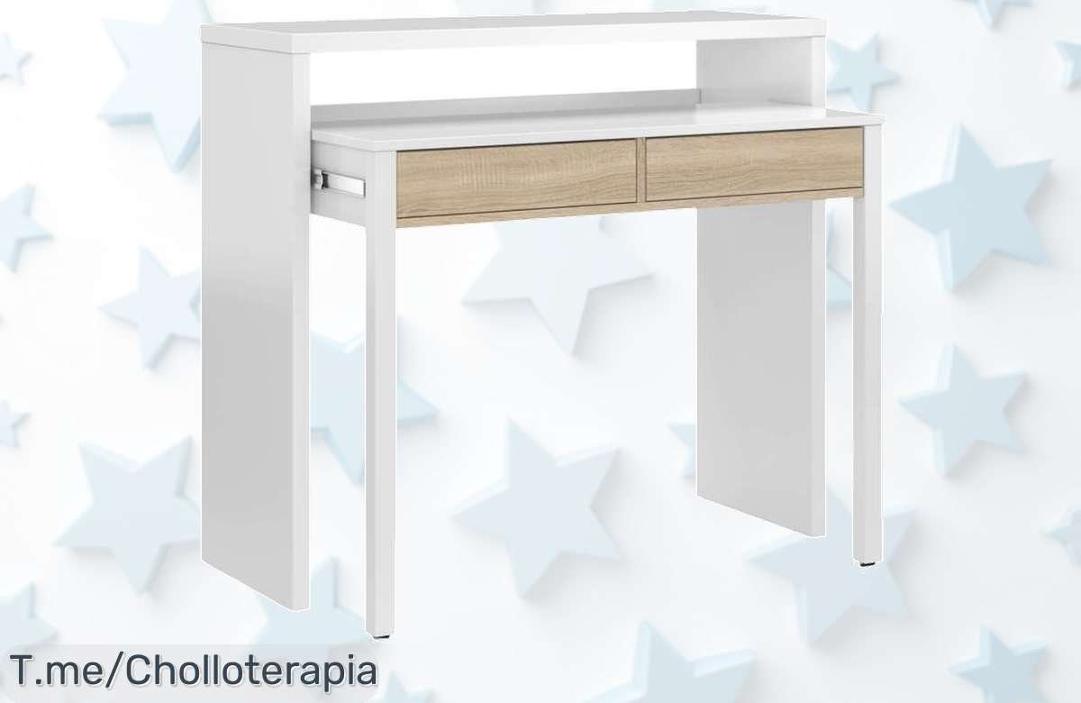 Mesa escritorio desplegable blanca diseño moderno en roble o cemento con espacio pequeño aprovecha este ofertón nunca visto y llévate ya tu precio loco único antes que acaben