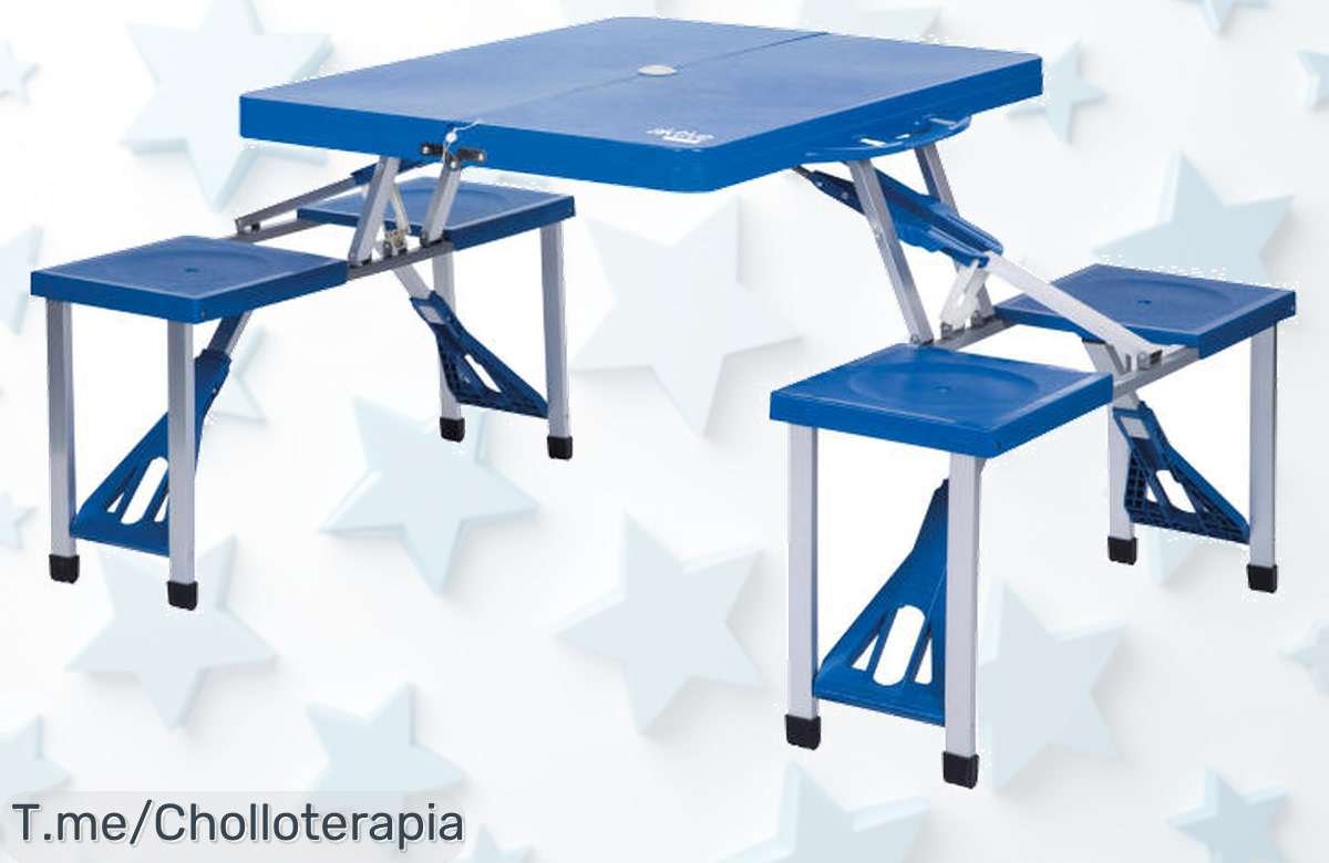 Mesa plegable con 4 taburetes Aktive camping a precio loco nunca visto disfruta de comodidad total al aire libre aprovecha este ofertón único descuento brutal limitado actúa rápido