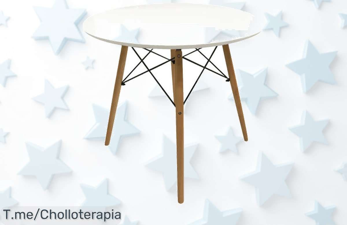 Mesa redonda Dinamarca con patas de madera y tapa DM a precio loco descubre este ofertón único con descuento brutal no pierdas esta ganga nunca vista compra ya urgente