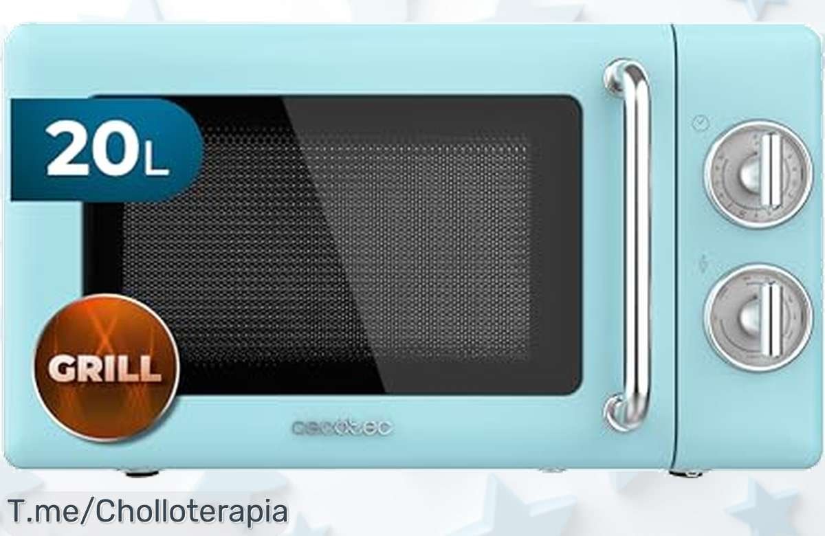 Microondas mecánico Cecotec azul vintage con grill y 6 niveles precio de ganga never seen before aprovecha este super chollo antes que se agoten las unidades