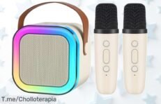 Mini máquina de karaoke con luces y cambio de voz un super chollo para familias precio loco nunca visto oferta limitada compra ya antes que se acabe
