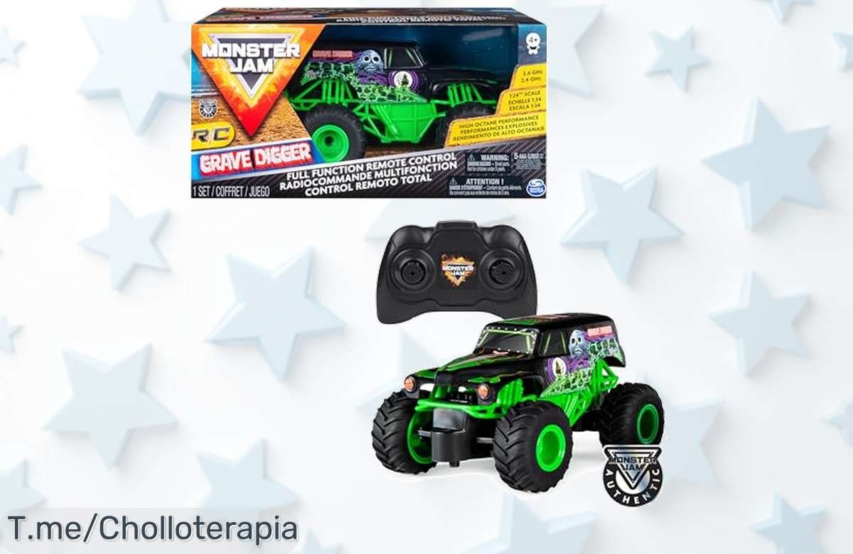 Monster Jam coche teledirigido Grave Digger súper realista con tecnología 2.4 GHz alcance hasta 76m precio loco descuento brutal oferta limitada corre y no lo dejes escapar