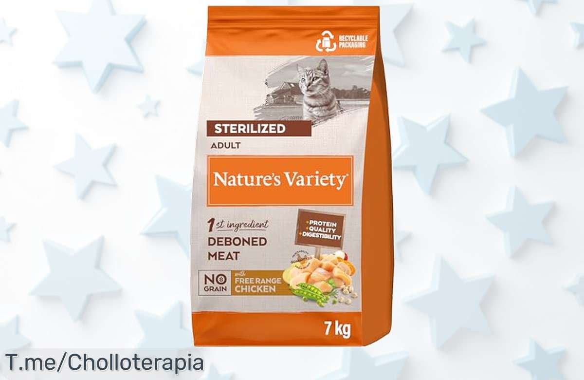 Nature’s Variety sin grano para gatos esterilizados sabor pollo proteína brutal pelo brillante y control de peso con un ofertón nunca visto precio loco solo por tiempo limitado corre ya