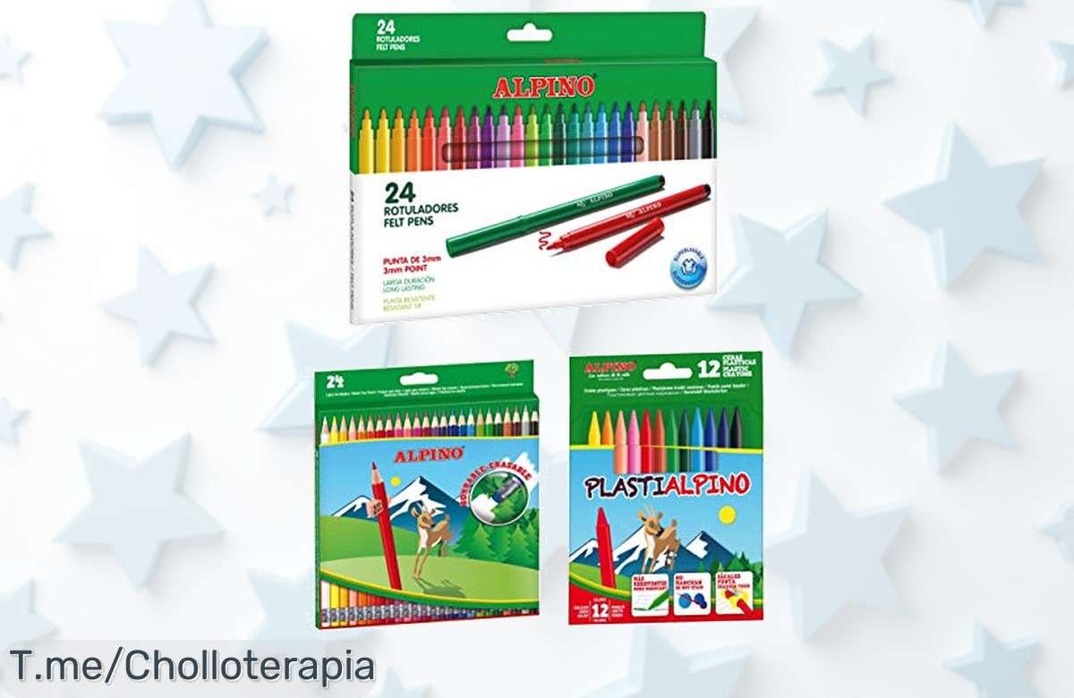 Pack alpino escolar con 60 piezas de colores vivos y rotuladores fáciles de lavar mina fuerte que no se rompe aprovecha este ofertón con descuento brutal precio loco nunca visto ¡compra ya antes que vuelen!