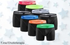 Pack de 8 bóxers negros Jack & Jones con descuento brutal y precio loco nunca visto renueva tu estilo interior ya mismo aprovecha este ofertón limitado entrega rápida