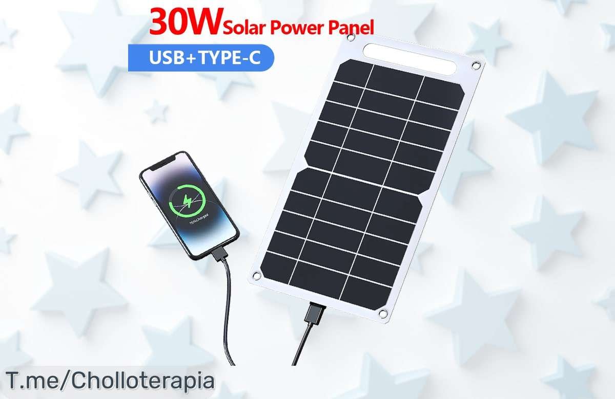 Panel solar portátil 30W impermeable USB tipo C con descuento brutal carga tu móvil en cualquier lugar precio loco nunca visto corre que vuelan esta oferta limitada