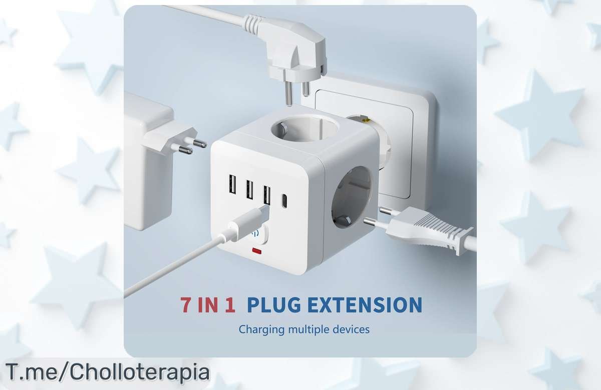 Regleta 7 en 1 con protección anti sobretensiones y 7 enchufes para cargar todo a la vez disfruta este super chollo con descuento brutal oferta limitada ¡compra ya!