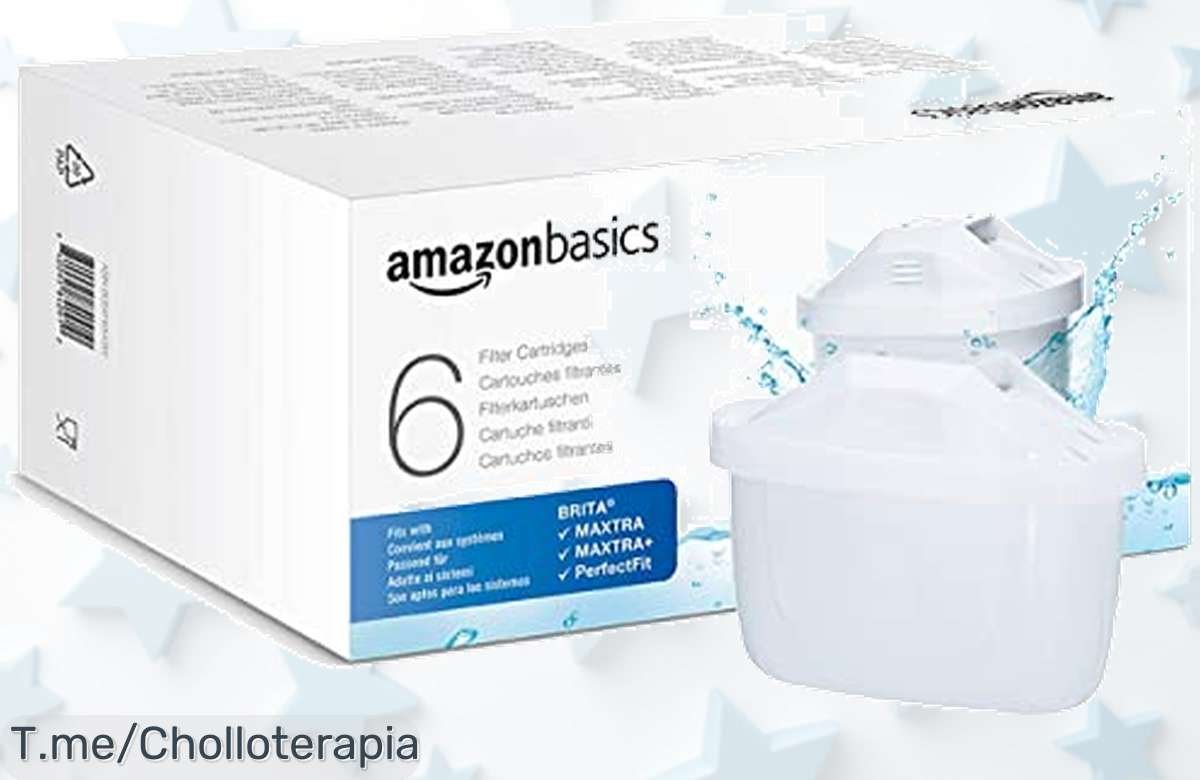 Seis cartuchos filtrantes Amazon Basics con descuento brutal para jarras BRITA filtra sabores y cloro en profundidad aprovecha este super chollo único ¡Corre que vuela!