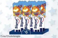 Signal Kids pasta de dientes sabor frutal pack 6 con descuento brutal para cuidar sonrisas pequeñitas no dejes pasar este ofertón precio loco y limitado compra ya