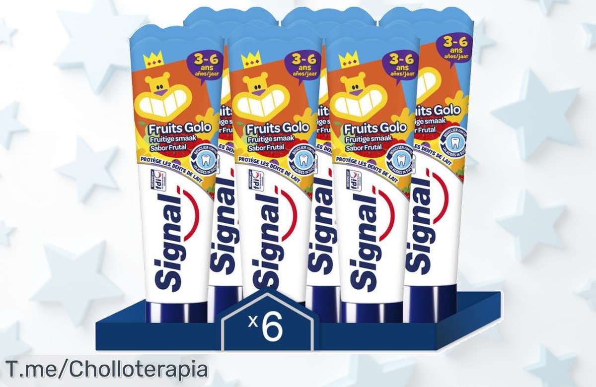 Signal Kids pasta de dientes sabor frutal pack 6 con descuento brutal para cuidar sonrisas pequeñitas no dejes pasar este ofertón precio loco y limitado compra ya