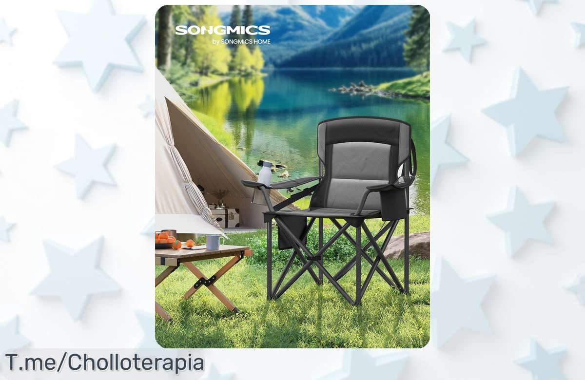 Silla de camping SONGMICS con respaldo alto y portavasos el super chollo que resiste hasta 205kg disfruta máxima comodidad precio loco oferta limitada ¡compra ya!