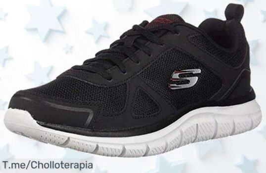 Skechers Track Scloric negro con soporte impecable y suela de goma que no falla aprovecha este ofertón nunca visto por tiempo limitado corre ya precio loco y descuento brutal
