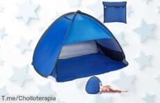 Tienda de playa Yaskyly que se arma sola en segundos con bloqueo UV 50+ y soporte móvil para pelis al sol a precio loco nunca visto corre es un super chollo limitado