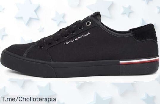 Tommy Hilfiger negro con suela vulcanizada diseño top a precio loco perfecto para destacar aprovecha este ofertón único y corre que vuelan las unidades limitadas