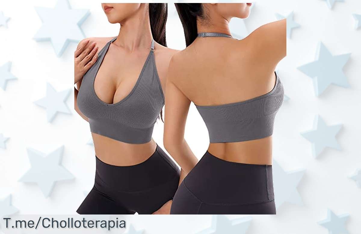 Top de correr para mujer con sujeción sin aros y tejido elástico adaptable un ofertón con descuento brutal precio loco nunca visto compra ya antes que se agote