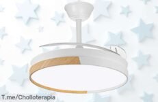 Ventilador LED con aspas plegables y luz en 3 tonos para crear el ambiente perfecto motor supersilencioso a precio loco súper chollo descuento brutal último ofertón corre ya
