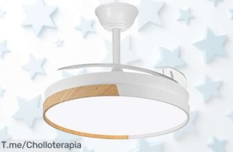 Ventilador LED con aspas plegables y luz en 3 tonos para crear el ambiente perfecto motor supersilencioso a precio loco súper chollo descuento brutal último ofertón corre ya