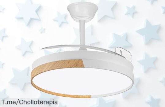 Ventilador LED con aspas plegables y luz en 3 tonos para crear el ambiente perfecto motor supersilencioso a precio loco súper chollo descuento brutal último ofertón corre ya