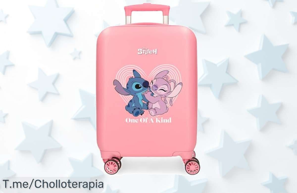 consigue ya la maleta stitch de disney con 4 ruedas y cierre seguro precio loco nunca visto diversión para los peques ofertón limitado corre que vuelan