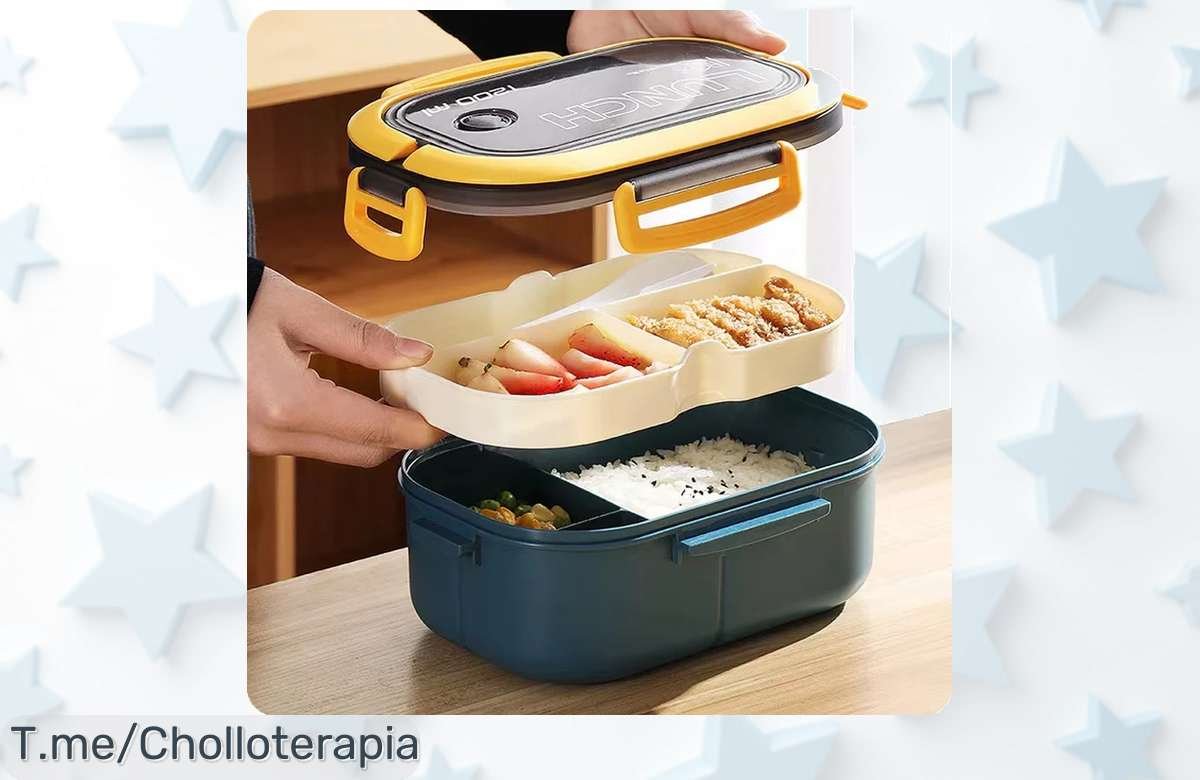 fiambrera bento para niños con dos capas y cubiertos incluida disfruta de un super chollo a prueba de fugas ideal para oficina o camping precio loco limitado compra ya este ofertón