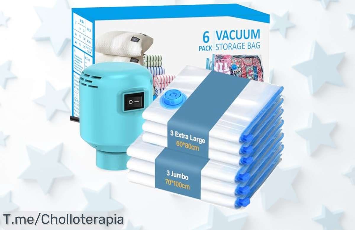 Ahorra espacio con bolsas de vacío jumbo pack 6 y bomba eléctrica doble cremallera super chollo precio loco descuento brutal oferta nunca vista ¡compra ya que vuelan!