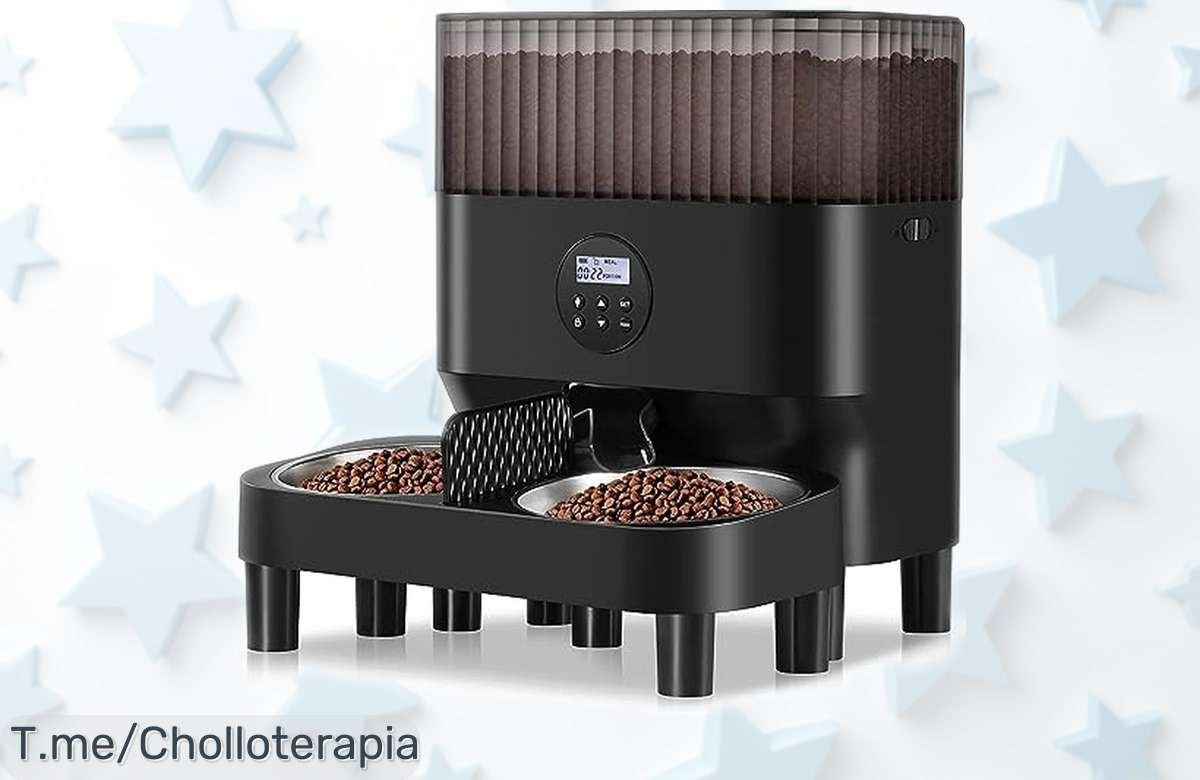 Alimentador temporizador Sailvono para perros y gatos con grabadora, 20 porciones y divisor anti peleas rebajado ahora ¡No pierdas este ofertón único que cuida a tus peludos mientras tú no estás!