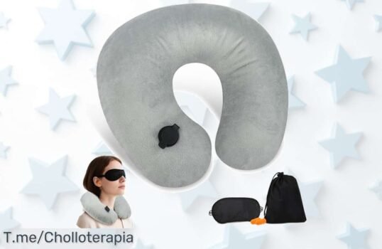 Almohada de viaje hinchable con antifaz y tapones disfruta del máximo confort donde sea aprovecha este super chollo con descuento brutal oferta limitada ¡compra ya!