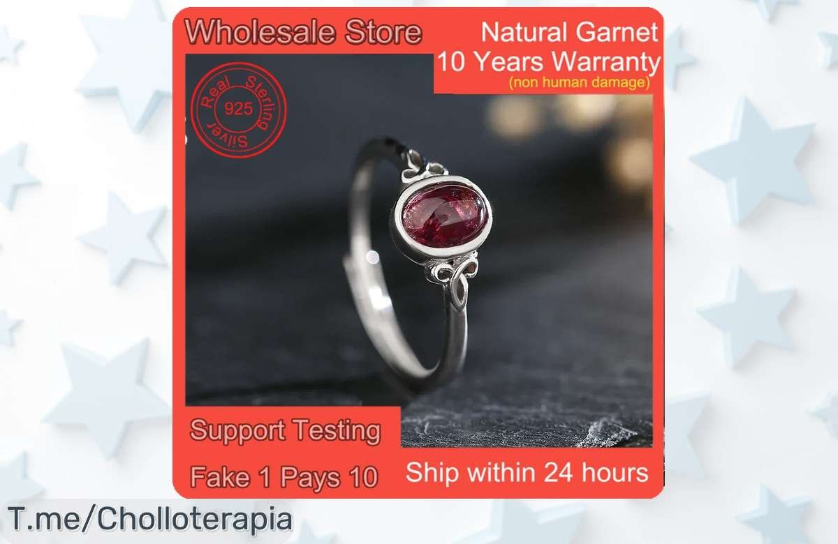 Anillo de plata 925 con granate natural super chollo joya bohemia única nunca vista consigue tu ofertón ahora antes que se agote precio loco y descuento brutal