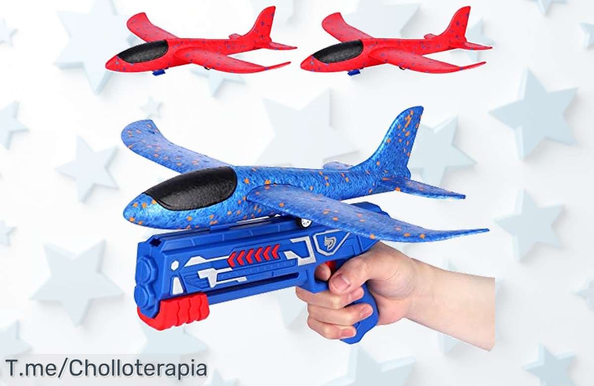 Avión juguete con pistola lanzadora y planeadores de espuma en un ofertón nunca visto precio loco para volar alto y divertirte ya no esperes más compra ahora