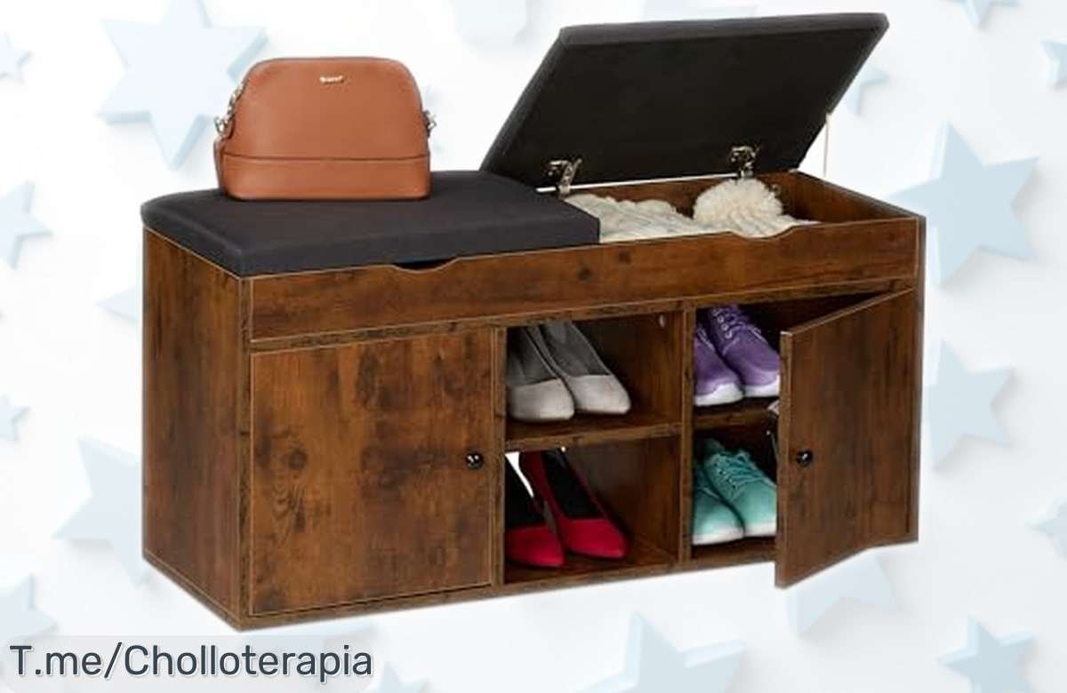 Banco zapatero Relaxdays con tapa acolchada para sentarte y guardar zapatos, rebajado por tiempo limitado ¡No dejes escapar este ofertón que combina orden y comodidad ya!