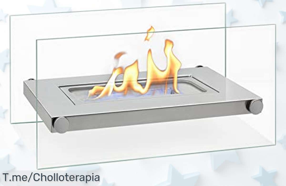 Biochimenea de sobremesa Brian & Dany con acero y vidrio templado, quema más tiempo con una carga y ahora rebajada para que la disfrutes ¡Corre que vuelan estas unidades!