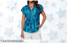 Blusa Grace Karin con cremallera metálica y estampado tropical a precio loco, dale vida a tu closet con este ofertón nunca visto ¡Corre que vuelan las unidades!