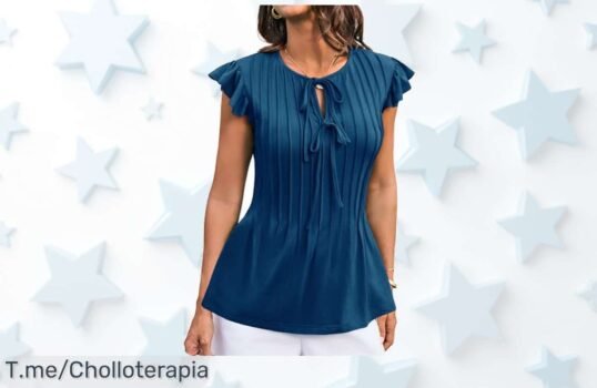 Blusa básica con mangas vuelo y lazo frontal a precio de ganga nunca visto aprovecha este super chollo antes que se agote ¡Oferta limitada no lo dejes pasar!