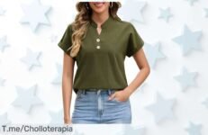 Blusa verano mujer con cuello en V y botones fresquita 100% algodón un super chollo nunca visto precio de ganga descuento brutal ¡corre que se agota!