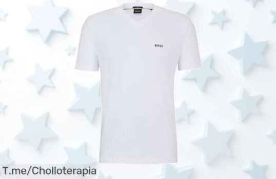 Boss té V blanca para hombre con tela superfina que se siente genial y detalles únicos en un ofertón de precio loco nunca visto aprovecha este descuento brutal antes que desaparezca