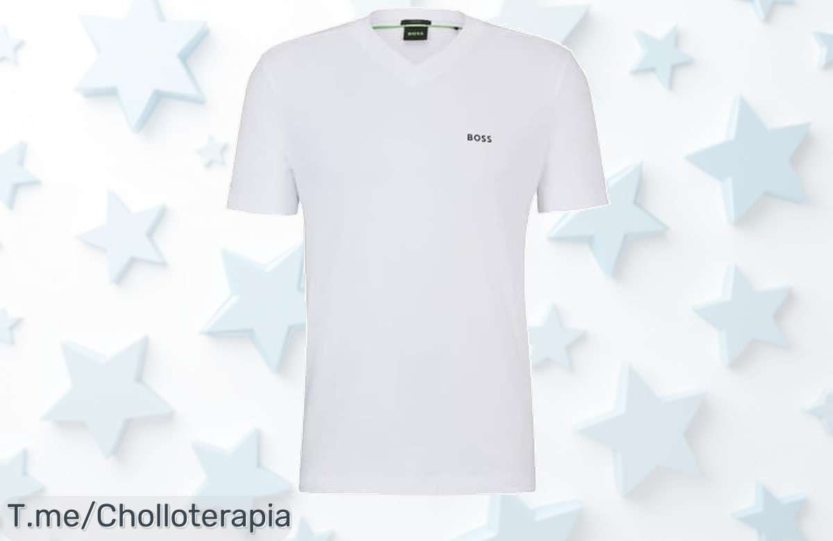 Boss té V blanca para hombre con tela superfina que se siente genial y detalles únicos en un ofertón de precio loco nunca visto aprovecha este descuento brutal antes que desaparezca