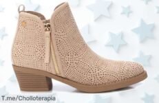 Botín beige con tacón ancho y cremallera lateral diseño moderno que combina con todo a un precio de ganga descuento brutal nunca visto ¡aprovecha este ofertón ya!