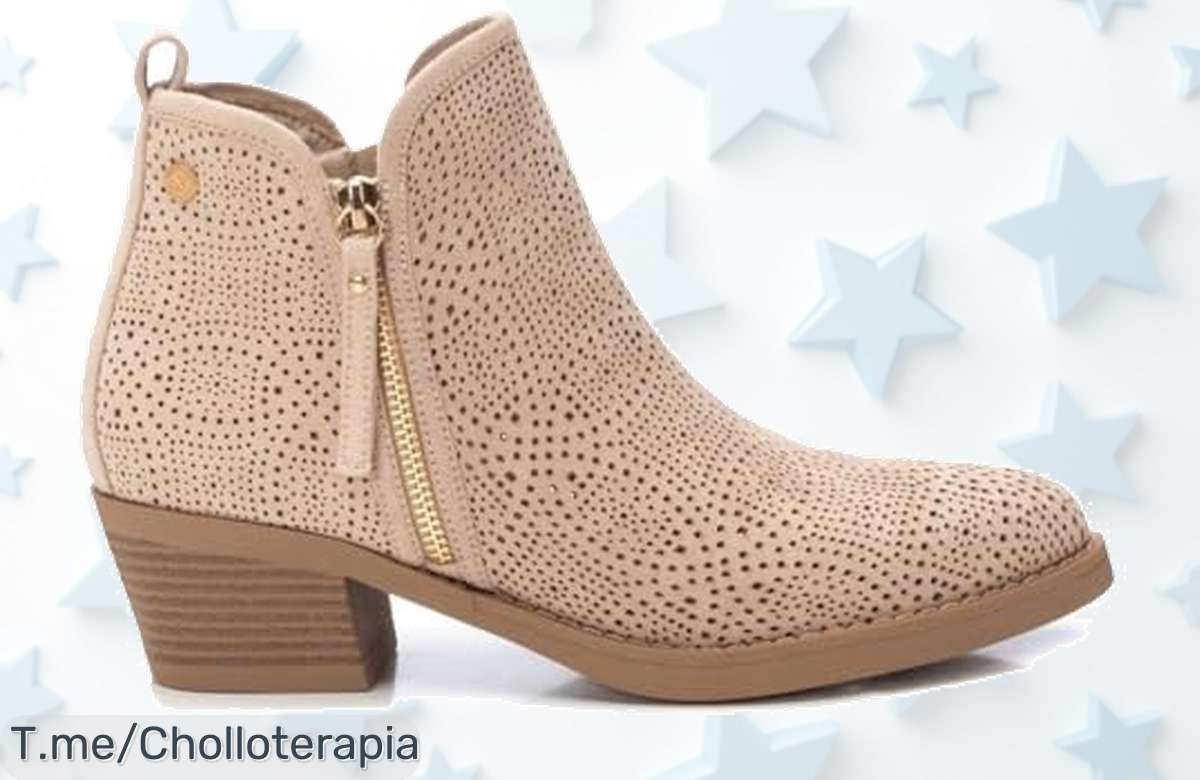 Botín beige con tacón ancho y cremallera lateral diseño moderno que combina con todo a un precio de ganga descuento brutal nunca visto ¡aprovecha este ofertón ya!