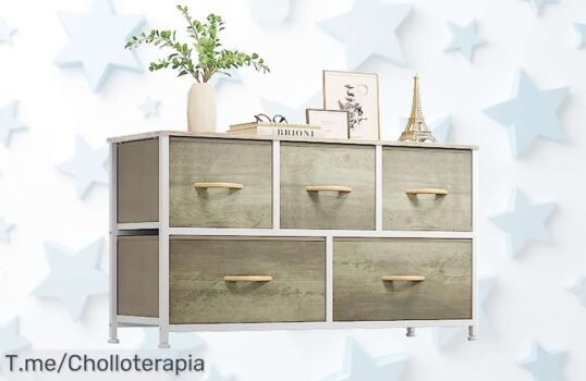 Cajonera súper resistente con cinco cajones tela y madera clara, ordena todo fácil y rápido a un precio loco nunca visto aprovecha este ofertón limitado ya