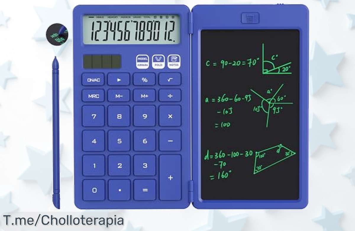 Calculadora con tableta de escritura y bolígrafo super ligera que funciona a pilas y solar precio loco descuento brutal nunca visto aprovecha este ofertón único antes que se agote