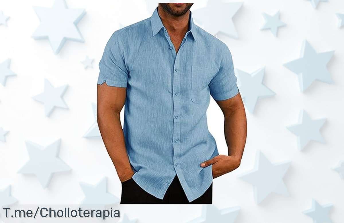 Camisa Elainone hombre manga corta azul con algodón suave y estilo casual descuento brutal nunca visto precio loco aprovecha este ofertón solo quedan pocas unidades compra ya