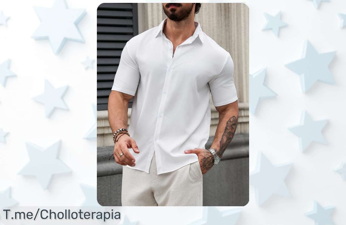 Camisa de manga corta para hombre con solapa lisa a precio loco aprovecha este ofertón único con descuento brutal que nadie ha visto nunca compra ya antes que vuelen