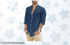 Camisa lino hombre azul marino con bolsillos en super chollo precio loco ¡ofertón nunca visto para un verano fresco y clásico actúa ya oportunidad limitada!