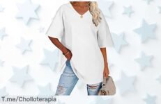 Camiseta blanca mujer manga corta con escote en V y tela que no transparenta a precio loco super chollo descuento brutal nunca visto oferta limitada ¡compra ya!