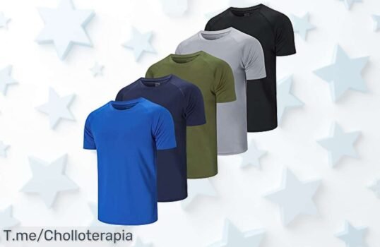 Camiseta deportiva hombre 5 piezas con tejido que seca rapidísimo y libertad total para moverte oferta nunca vista a precio loco corre antes que se agote este super chollo